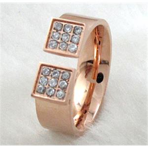 Stainless steel Ring, rose-gold, paved rhinestone, inside:18.5mm dia