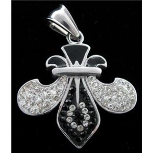 Stainless steel pendant with fimo clay pave mid-east rhinestone, 30x30mm