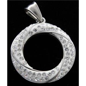 Stainless steel pendant with fimo clay pave mid-east rhinestone, 28mm dia