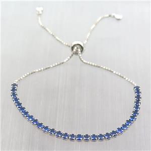 Sterling Silver bracelet pave blue zircon, platinum plated, approx 3mm, 26cm length