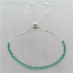 Sterling Silver Bracelet pave green zircon, platinum plated, approx 3mm, 26cm length