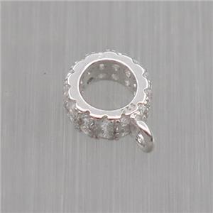Sterling Silver hanger pave zircon, platinum plated, approx 6mm dia