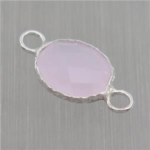 Sterling Silver connector with pink Crystal Glass, oval, platinum plated, approx 8-10mm