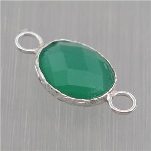 Sterling Silver connector with green Crystal Glass, oval, platinum plated, approx 8-10mm