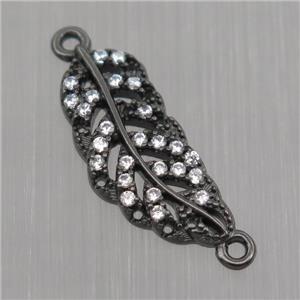 Sterling Silver Leaf connector paved zircon, black plated, approx 6-15mm