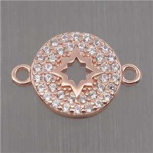 Sterling Silver circle connector paved zircon, rose gold, approx 9mm dia