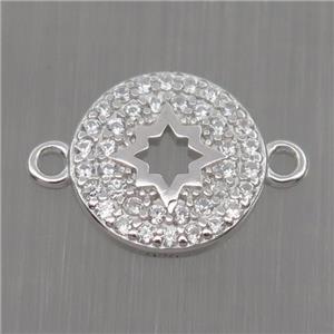 Sterling Silver circle connector paved zircon, platinum plated, approx 9mm dia