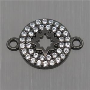 Sterling Silver circle connector paved zircon, black plated, approx 9mm dia
