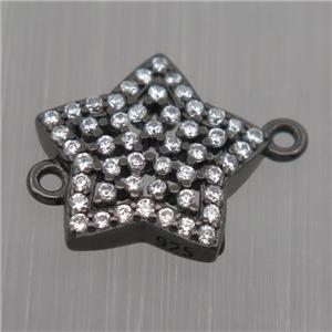 Sterling Silver star connector paved zircon, black plated, approx 12mm dia