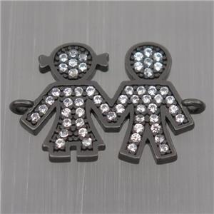 Sterling Silver couple connector paved zircon, black plated, approx 13-17mm