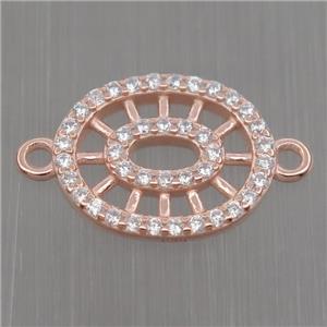Sterling Silver oval connector paved zircon, rose gold, approx 12-14mm