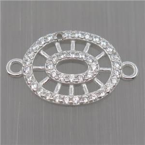 Sterling Silver oval connector paved zircon, platinum plated, approx 12-14mm