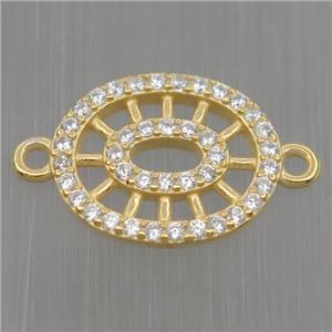 Sterling Silver oval connector paved zircon, gold plated, approx 12-14mm