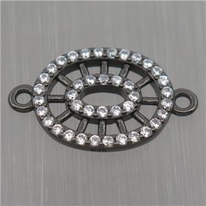 Sterling Silver oval connector paved zircon, black plated, approx 12-14mm