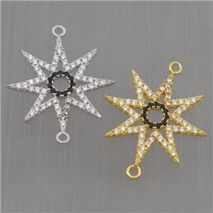 Sterling Silver star connector paved zircon, mixed color, approx 19mm dia