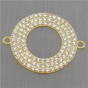 Sterling Silver donut connector paved zircon, gold plated, approx 17mm dia