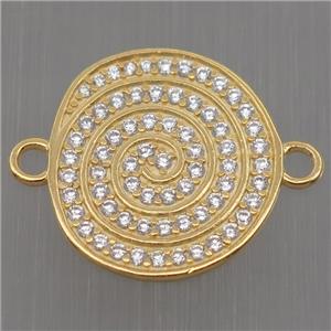 Sterling Silver rebirth connector paved zircon, gold plated, approx 18mm dia