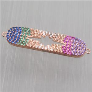 Sterling Silver northstar connector paved zircon, rose gold, approx 8-30mm