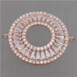 Sterling Silver donut connector paved zircon, rose gold, approx 23mm dia