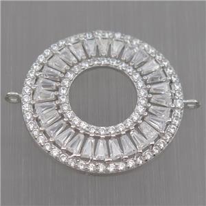Sterling Silver donut connector paved zircon, platinum plated, approx 23mm dia