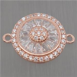 Sterling Silver sunflower connector paved zircon, rose gold, approx 13mm dia