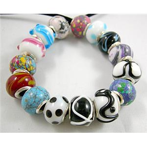 Bead, Sterling Silver Core, Mix color Lampwork Beads, 14mm dia, hole:4.5mm