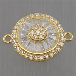 Sterling Silver sunflower connector paved zircon, gold plated, approx 13mm dia