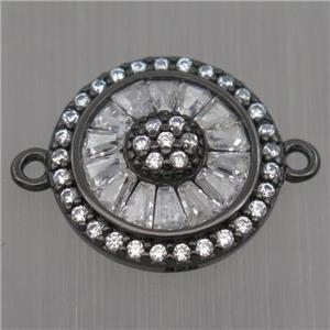 Sterling Silver sunflower connector paved zircon, black plated, approx 13mm dia