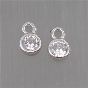 Sterling Silver pendant paved zircon, platinum plated, approx 4mm dia
