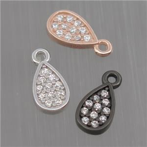 Sterling Silver teardrop pendant paved zircon, mixed color, approx 4.5-7mm