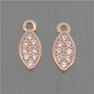 Sterling Silver leaf pendant paved zircon, rose gold, approx 4-7mm