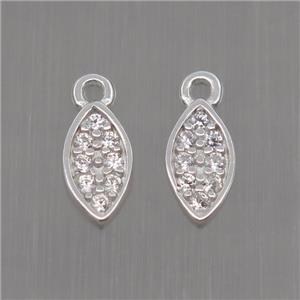 Sterling Silver leaf pendant paved zircon, platinum plated, approx 4-7mm