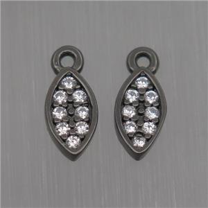Sterling Silver leaf pendant paved zircon, black plated, approx 4-7mm
