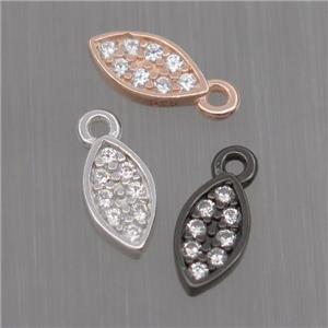 Sterling Silver leaf pendant paved zircon, mix color, approx 4-7mm