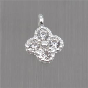 Sterling Silver clover pendant paved zircon, silver plated, approx 6mm dia