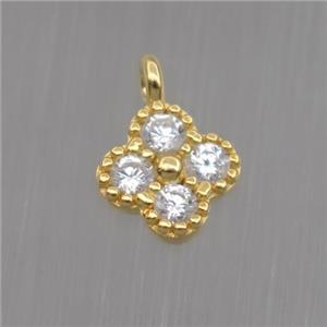 Sterling Silver clover pendant paved zircon, gold plated, approx 6mm dia