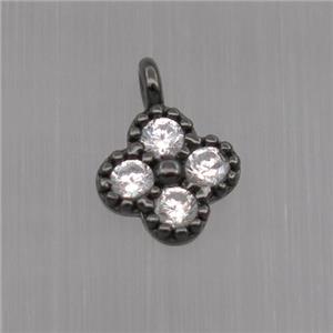 Sterling Silver clover pendant paved zircon, black plated, approx 6mm dia