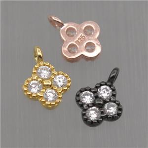 Sterling Silver clover pendant paved zircon, mixed color, approx 6mm dia