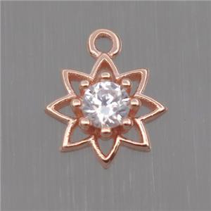 Sterling Silver flower pendant paved zircon, rose gold, approx 8mm dia