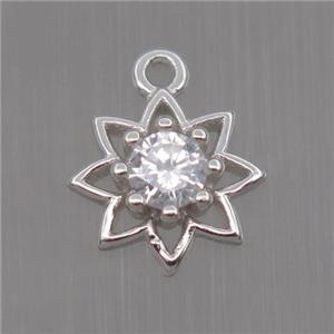 Sterling Silver flower pendant paved zircon, platinum plated, approx 8mm dia