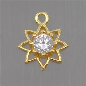 Sterling Silver flower pendant paved zircon, gold plated, approx 8mm dia