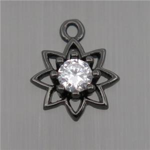 Sterling Silver flower pendant paved zircon, black plated, approx 8mm dia