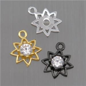 Sterling Silver flower pendant paved zircon, mixed color, approx 8mm dia