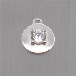 Sterling Silver circle pendant paved zircon, platinum plated, approx 8mm dia
