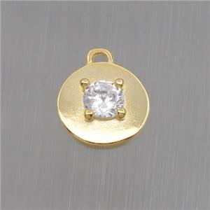 Sterling Silver circle pendant paved zircon, gold plated, approx 8mm dia