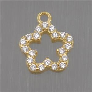 Sterling Silver flower pendant paved zircon, gold plated, approx 8mm dia