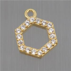 Sterling Silver Hexagon pendant paved zircon, gold plated, approx 8mm dia