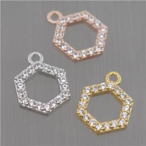 Sterling Silver Hexagon pendant paved zircon, mixed color, approx 8mm dia