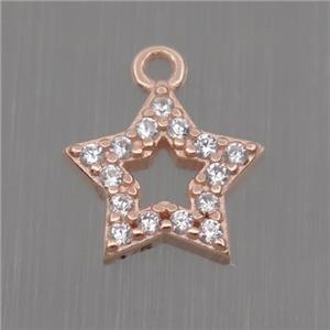 Sterling Silver star pendant paved zircon, rose gold, approx 8mm dia