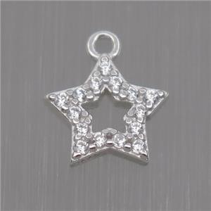 Sterling Silver star pendant paved zircon, platinum plated, approx 8mm dia